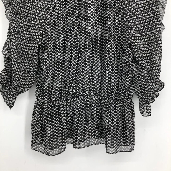 Joie Black  & White V-neck Zaida Ruffled Silk Top Elasticated Waist size S - Picture 12 of 16
